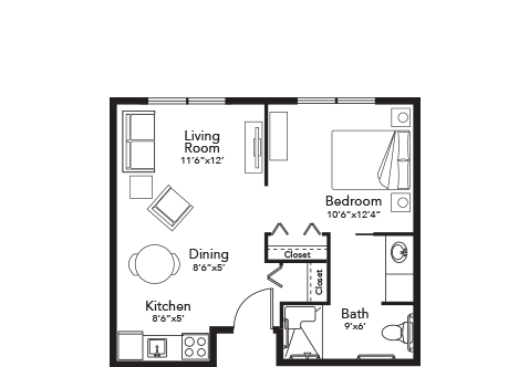 Floor Plan Assisted Living 1 Bedroom